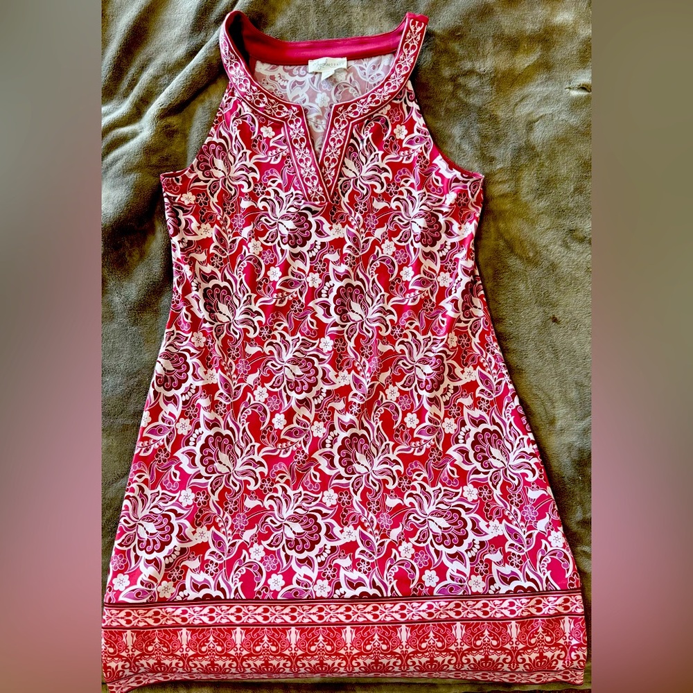 Alhambra embroidered trim knit dress in coral